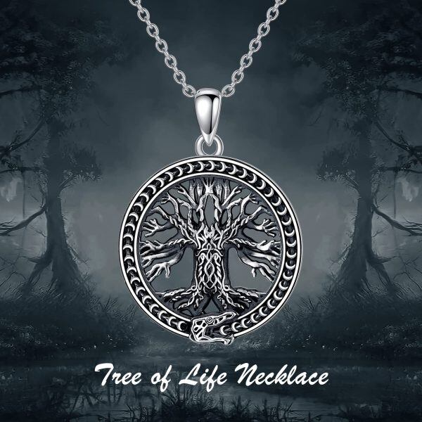 Sterling Silver Tree of Life Snake Pendant Necklace-6