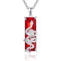 wholesale 925 Sterling Silver Red Stone Rose and Snake Design Pendant Necklace for Women Girls-0-0