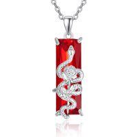 wholesale 925 Sterling Silver Red Stone Rose and Snake Design Pendant Necklace for Women Girls- Rhodium Plated