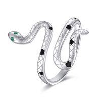 wholesale 925 Sterling Silver Snake Green Stone Open Adjustable Ring for Women Girls Gifts Jewelry Accessories- US # 7