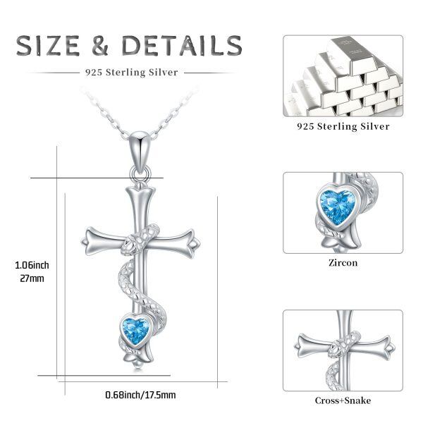 Sterling Silver Snake Cross Pendant Necklace with Blue CZ-1