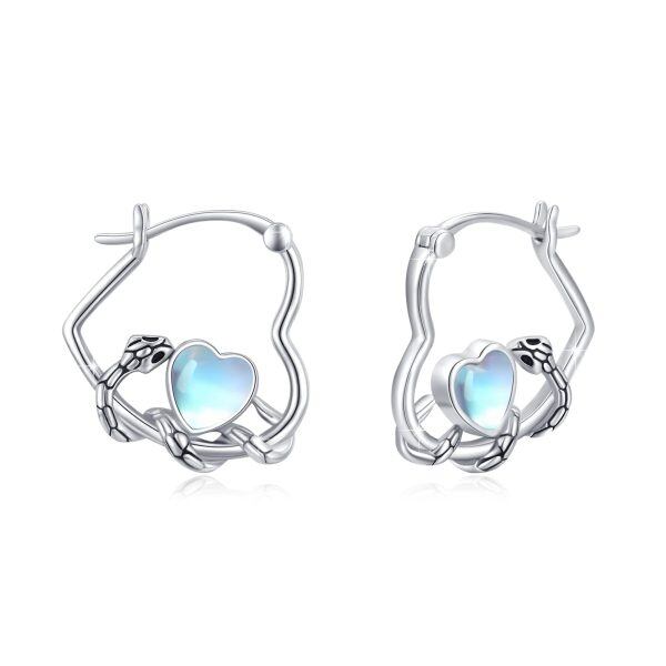 Sterling Silver Snake Moonstone Hoop Earrings-0