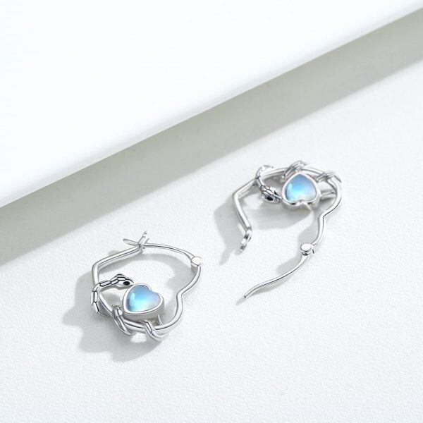 Sterling Silver Snake Moonstone Hoop Earrings-2