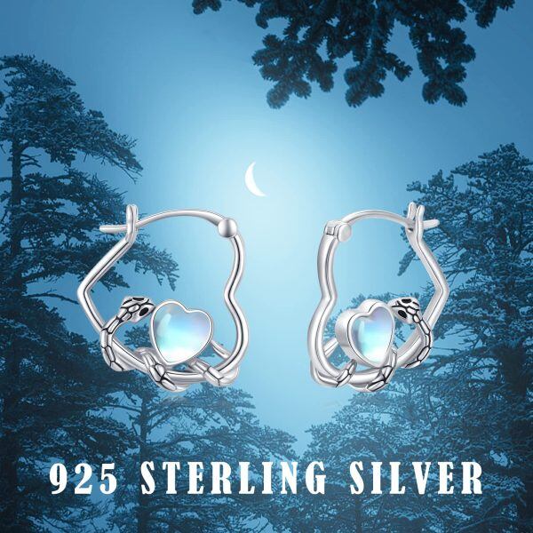 Sterling Silver Snake Moonstone Hoop Earrings-3