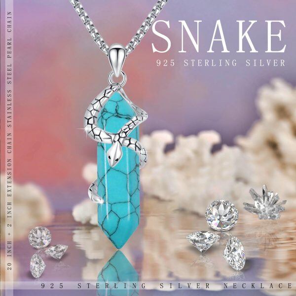 Sterling Silver Snake Blue Quartz Pendant Necklace with Stainless Steel Chain-5