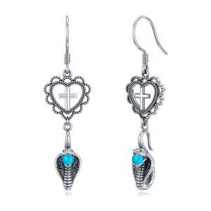 Sterling Silver Heart Cross Snake Dangle Earrings with Turquoise-0