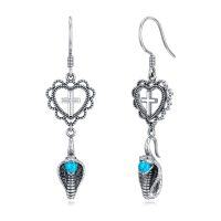 wholesale 925 Sterling Silver Turquoise Cobra Heart Cross Drop Earrings for Women- Oxidized/Oxidised