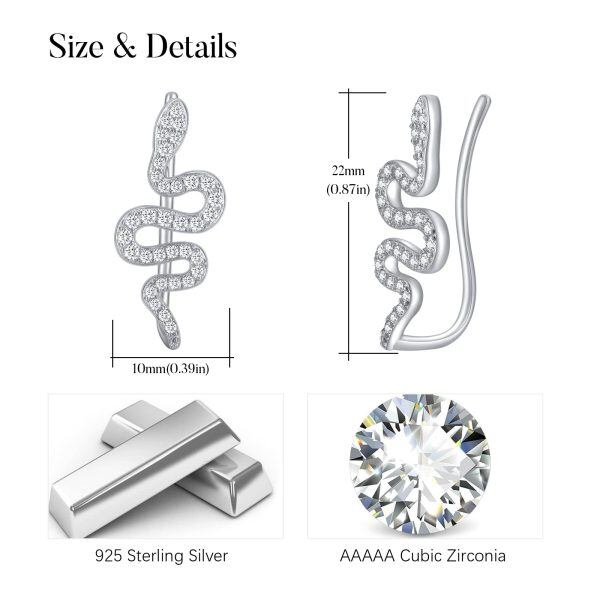 Sterling Silver Shining CZ Snake Ear Climbers-2