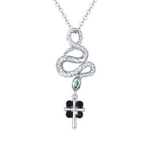 Sterling Silver 3D Snake Cross Pendant Necklace-0