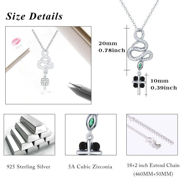 Sterling Silver 3D Snake Cross Pendant Necklace-1