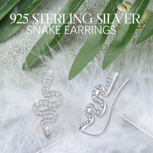 Sterling Silver Shining CZ Snake Ear Climbers-4