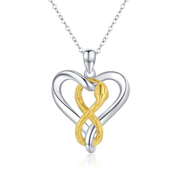 Sterling Silver Heart Infinity Snake Pendant Necklace-0