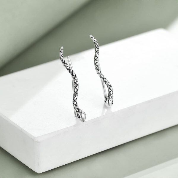 Sterling Silver Oxidized Snake Ear Climbers-4