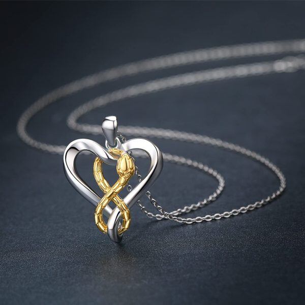 Sterling Silver Heart Infinity Snake Pendant Necklace-4