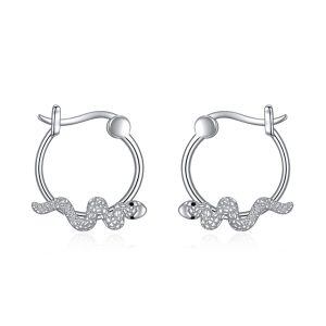 Sterling Silver Snake Hoop Earrings-0