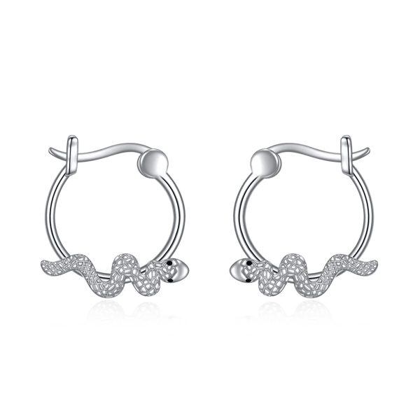 Sterling Silver Snake Hoop Earrings-0