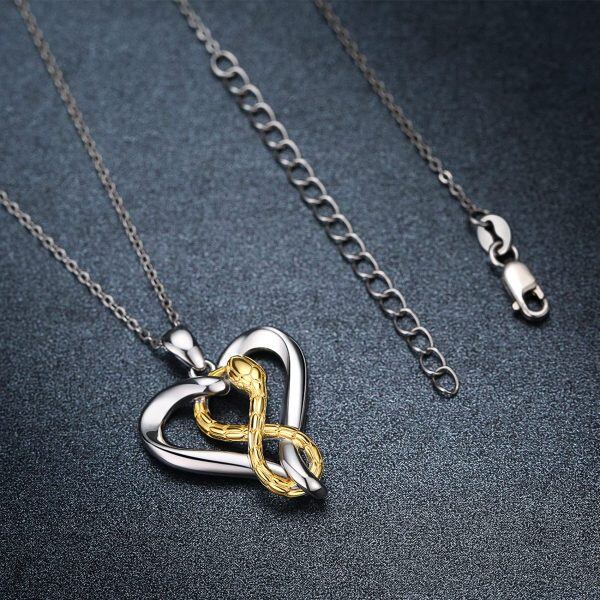 Sterling Silver Heart Infinity Snake Pendant Necklace-5