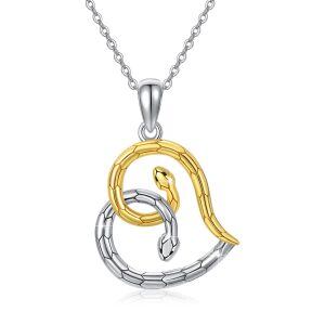 Sterling Silver Heart Snake Pendant Necklace-0