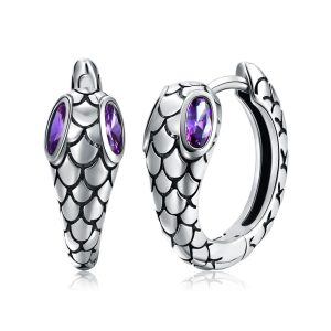 Sterling Silver Snake Hoop Earrings with Amethyst-0