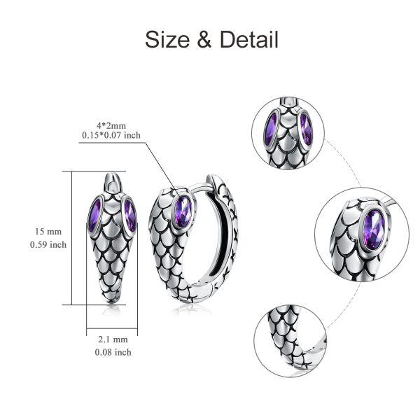 Sterling Silver Snake Hoop Earrings with Amethyst-1