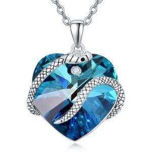 Sterling Silver Snake Pendant Necklace with Blue Crystal-0