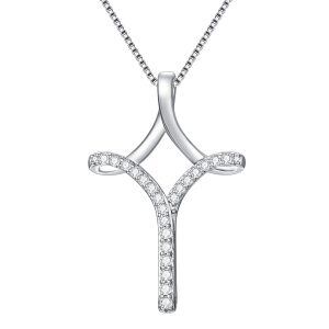 Sterling Silver 0.4ct Diamond Cross Pendant Necklace-0