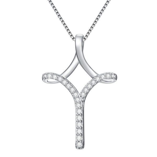 Sterling Silver 0.4ct Diamond Cross Pendant Necklace-0