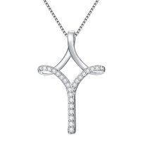 wholesale 925 Sterling Silver Metal Diamond Women's Cross Pendant Necklaces - Lab-Grown Diamonds Gifts for Her/Mom/Girls- Rhodium Plated