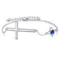 wholesale 925 Sterling Silver Blue Crystal Clover Cross Bracelet for Women Girls-0-0