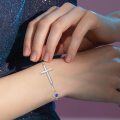wholesale 925 Sterling Silver Blue Crystal Clover Cross Bracelet for Women Girls-0-2