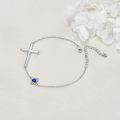 wholesale 925 Sterling Silver Blue Crystal Clover Cross Bracelet for Women Girls-0-3