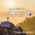 wholesale 925 Sterling Silver Blue Crystal Clover Cross Bracelet for Women Girls-0-5