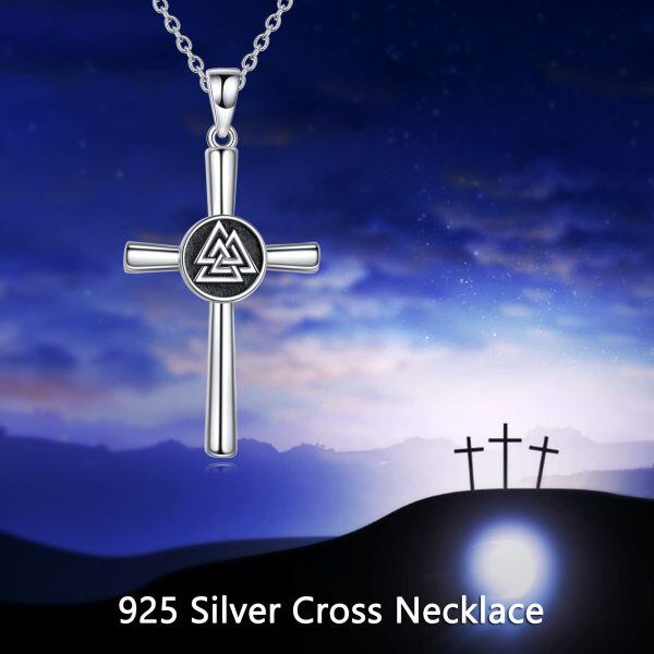 Sterling Silver Val Knut Viking Odin Knot Cross Pendant Necklace-5