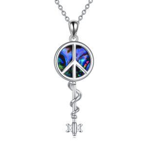 Sterling Silver Peace Sign Snake Key Pendant Necklace-0