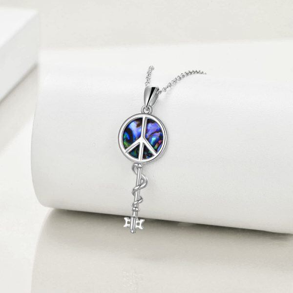 Sterling Silver Peace Sign Snake Key Pendant Necklace-3