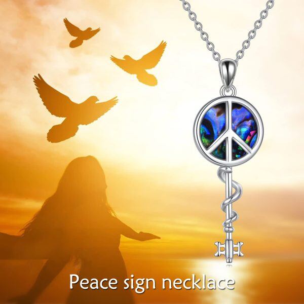 Sterling Silver Peace Sign Snake Key Pendant Necklace-5