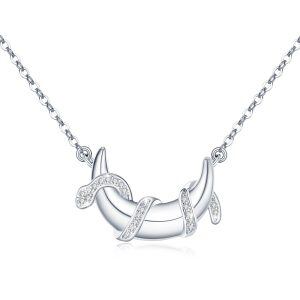 Sterling Silver Snake Moon Pendant Necklace-0