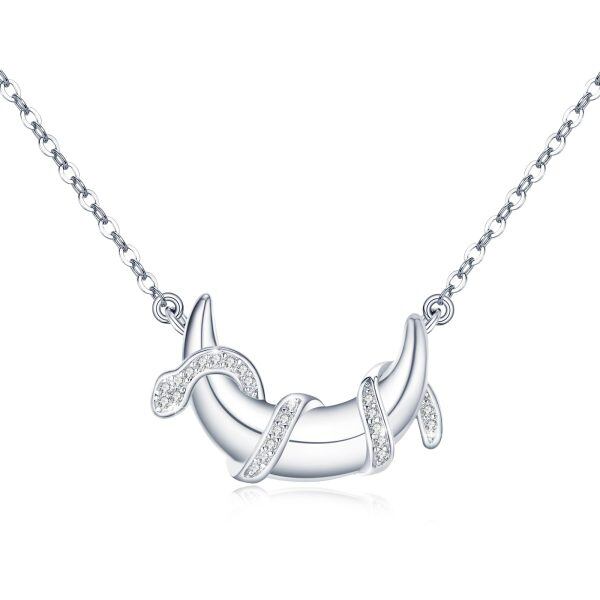 Sterling Silver Snake Moon Pendant Necklace-0