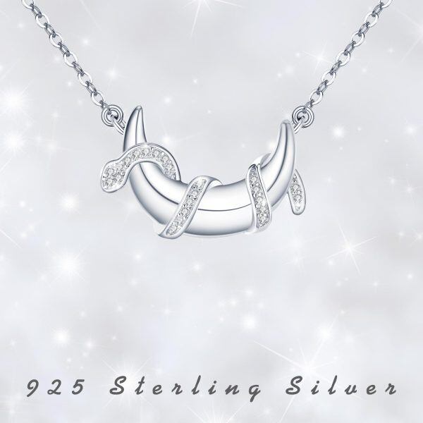 Sterling Silver Snake Moon Pendant Necklace-5