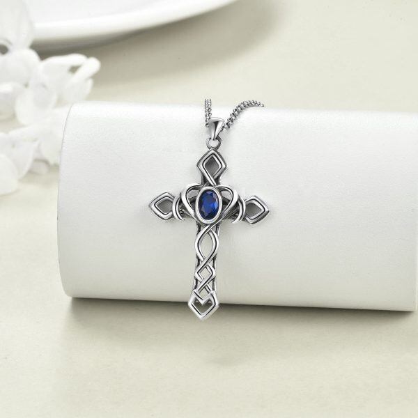 Sterling Silver Celtic Knot Cross Pendant Necklace-3