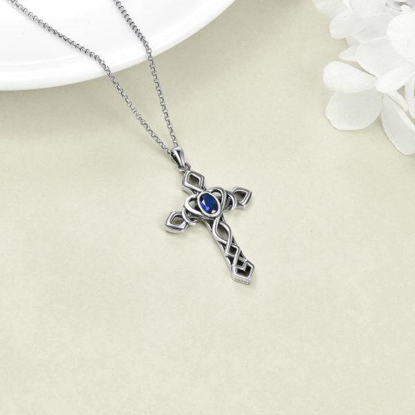 Sterling Silver Celtic Knot Cross Pendant Necklace-4