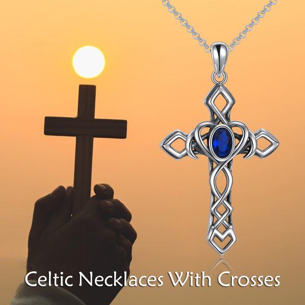 Sterling Silver Celtic Knot Cross Pendant Necklace-5