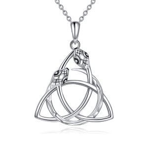 Sterling Silver Celtic Knot Snake Pendant Necklace-0