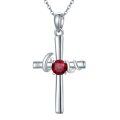 wholesale 925 Sterling Silver Red Garnet Spiral Cross Pendant Necklace for Women Girls Birthstone s-0-0