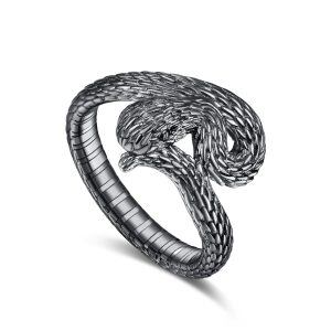 Sterling Silver Black Snake Adjustable Rings-0