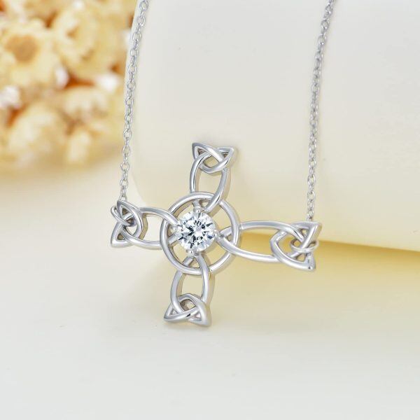 Sterling Silver Sideways Celtic Knot Cross Pendant Necklace-3