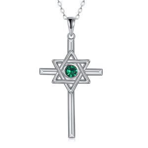 Sterling Silver Star of David Cross Pendant Necklace-0