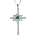 wholesale 925 Sterling Silver Green Cubic Zirconia Star of David Cross Pendant Necklace for Women-0-0