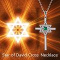 wholesale 925 Sterling Silver Green Cubic Zirconia Star of David Cross Pendant Necklace for Women-0-5