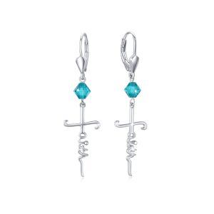 Sterling Silver Faith Cross Dangle Earrings with Crystal-0